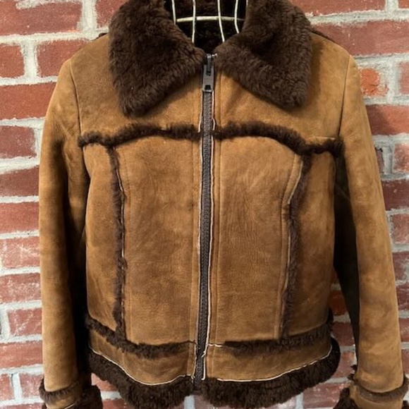 Vintage JJ Canada Sheepskin Shearling Suede Tan Brown Jacket Western M - Picture 1 of 6